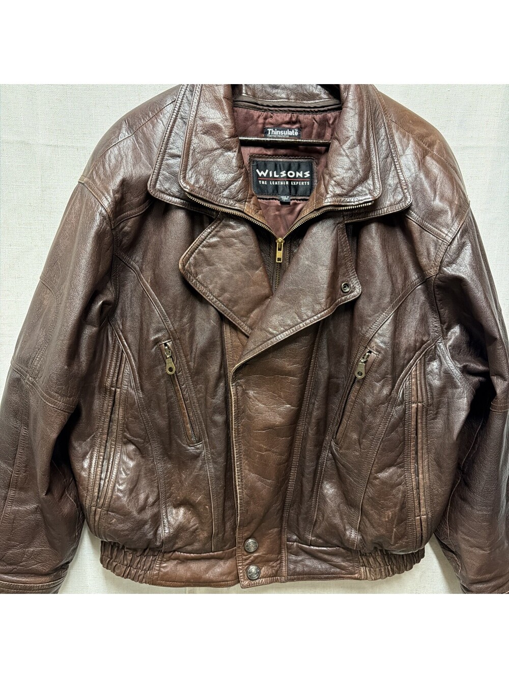 Wilsons Men’s Vintage 1990’s Brown Leather Bomber Jacket Size L